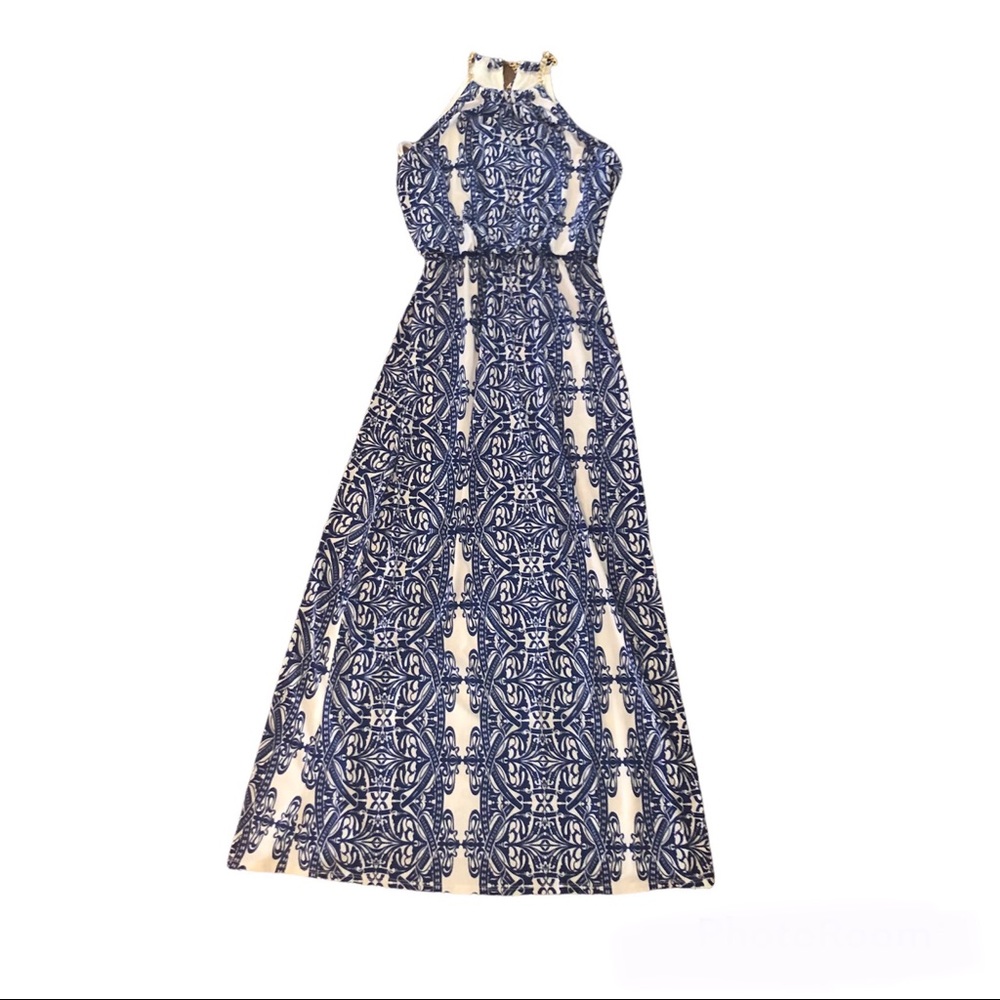 New BISOU BISOU Sleeveless Maxi Dress Royal Blue White Women’s Size 4